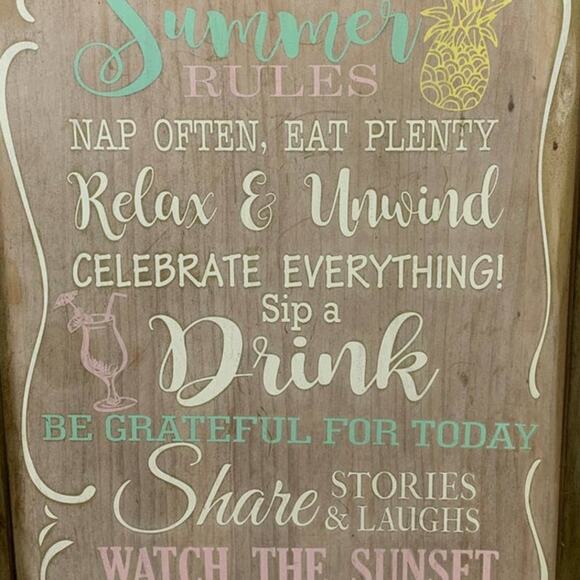 Summer Rules Nap Often Eat Plenty Relax & Unwind Painted Wood Framed Wall Art - Picture 3 of 3